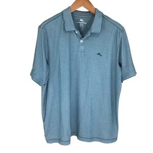 Tommy Bahama Mens XL Teal Blue Heathered Polo Shirt Short Sleeve Island Golf